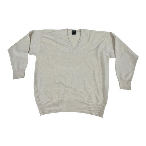 Vintage Neiman Marcus Large 100% Cashmere Scotland Beige V-Neck Sweater - Picture 1 of 3
